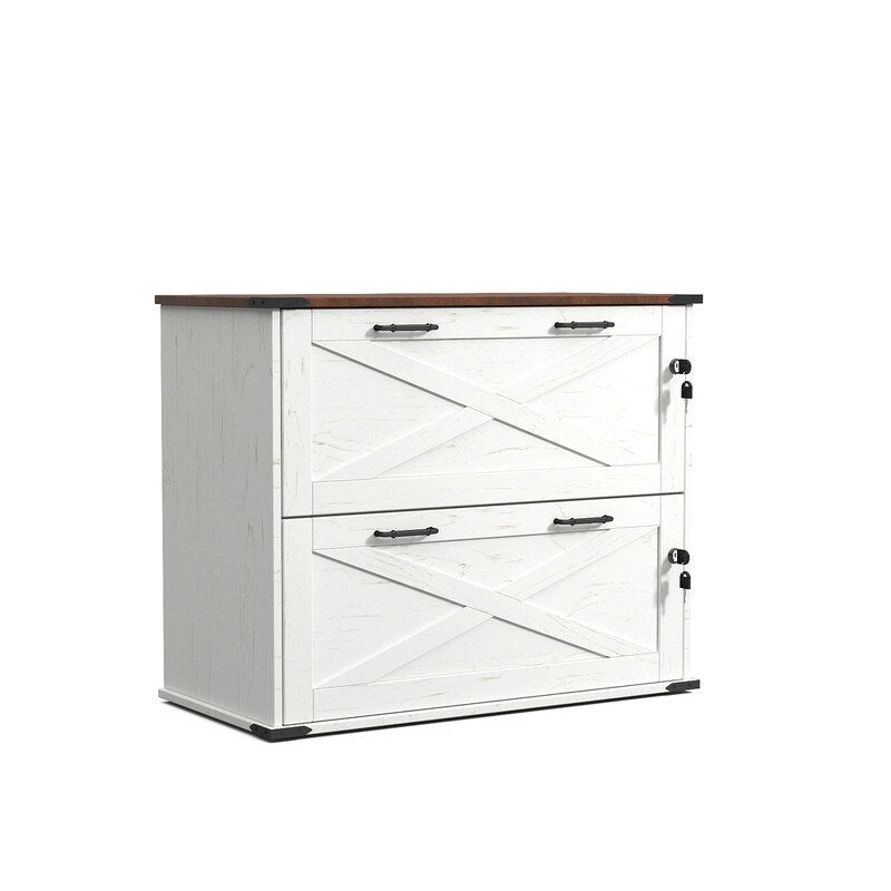 Barn Door Wooden 2 Drawers With Lock 25.79H