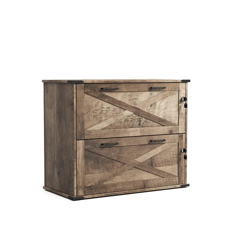Barn Door Wooden 2 Drawers With Lock 25.79H