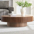 Round Coffee Table with Pedestal Base and Natural Ash Grain