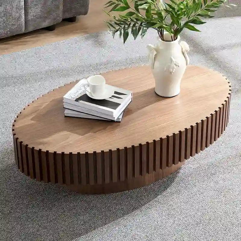 Round Coffee Table with Pedestal Base and Natural Ash Grain