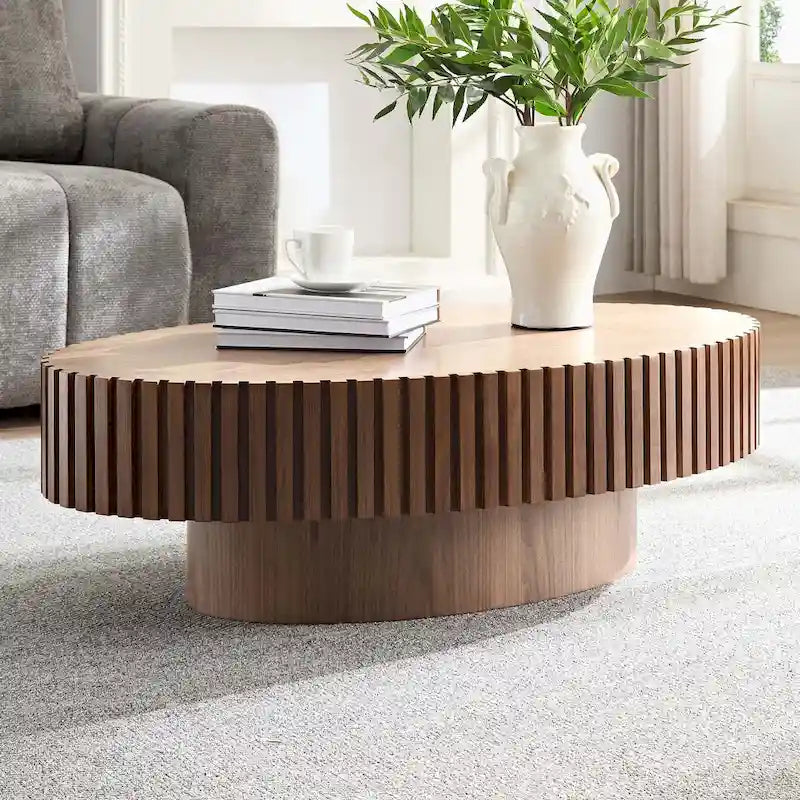 Round Coffee Table with Pedestal Base and Natural Ash Grain