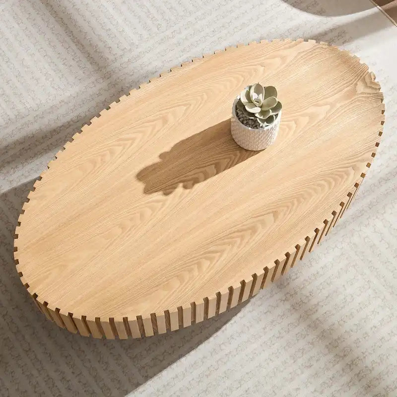 Round Coffee Table with Pedestal Base and Natural Ash Grain