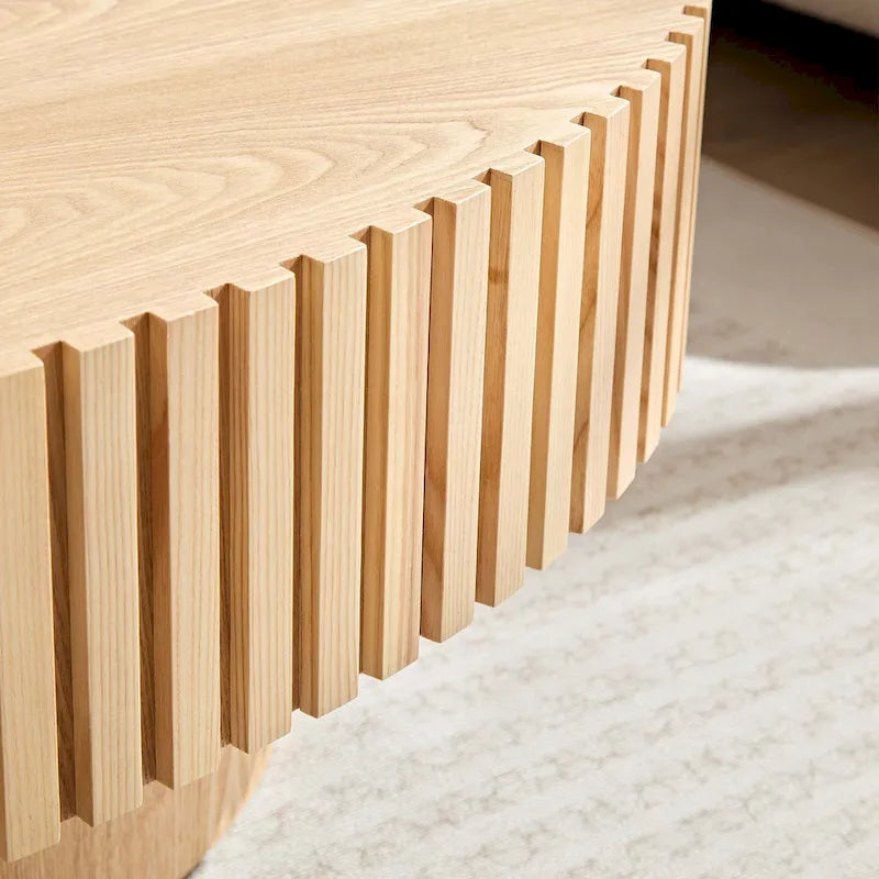 Round Coffee Table with Pedestal Base and Natural Ash Grain