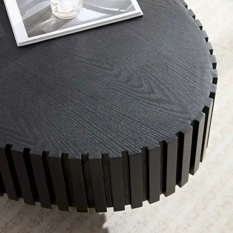 Round Coffee Table with Pedestal Base and Natural Ash Grain