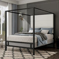 Metal Canopy Bed with Upholstered Headboard