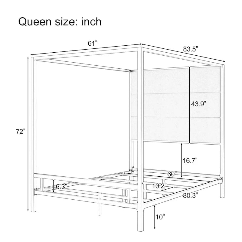 Metal Canopy Bed with Upholstered Headboard