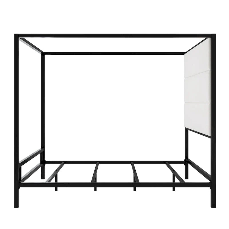 Metal Canopy Bed with Upholstered Headboard