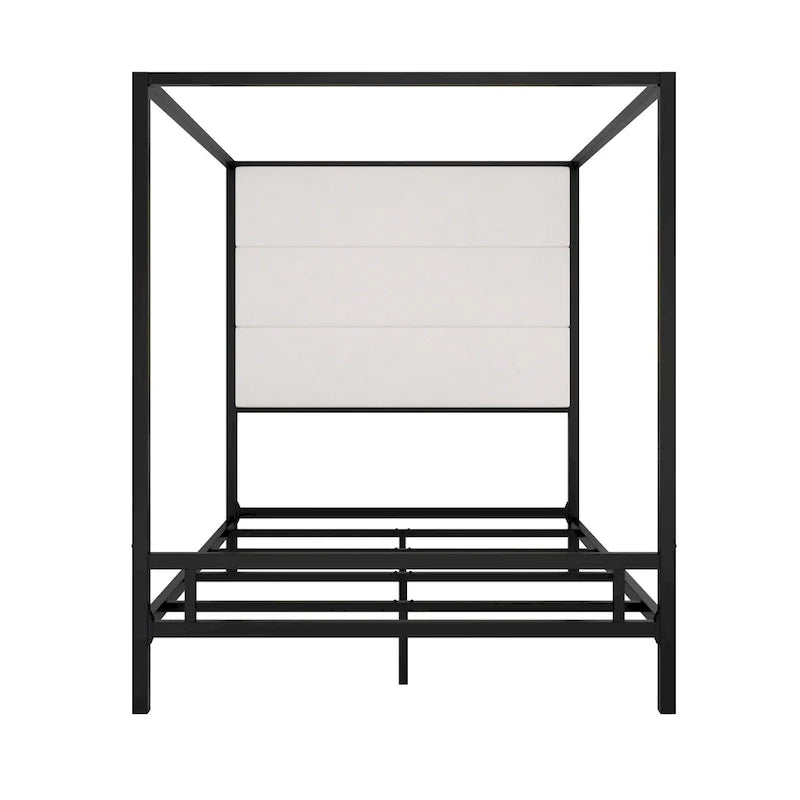 Metal Canopy Bed with Upholstered Headboard