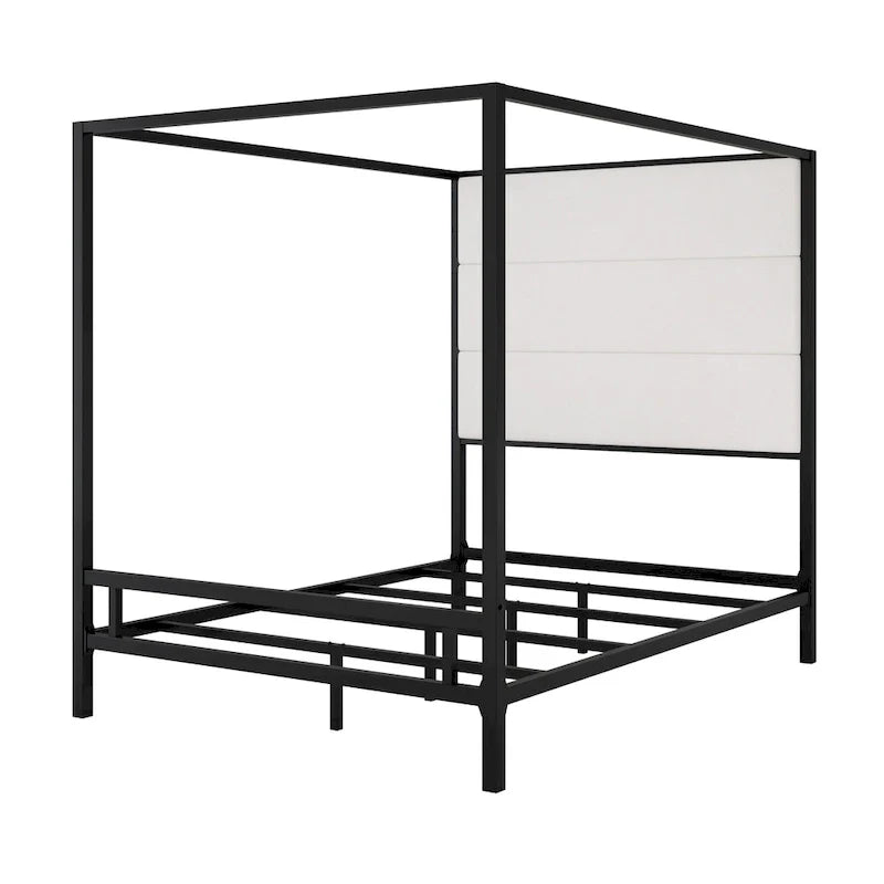 Metal Canopy Bed with Upholstered Headboard