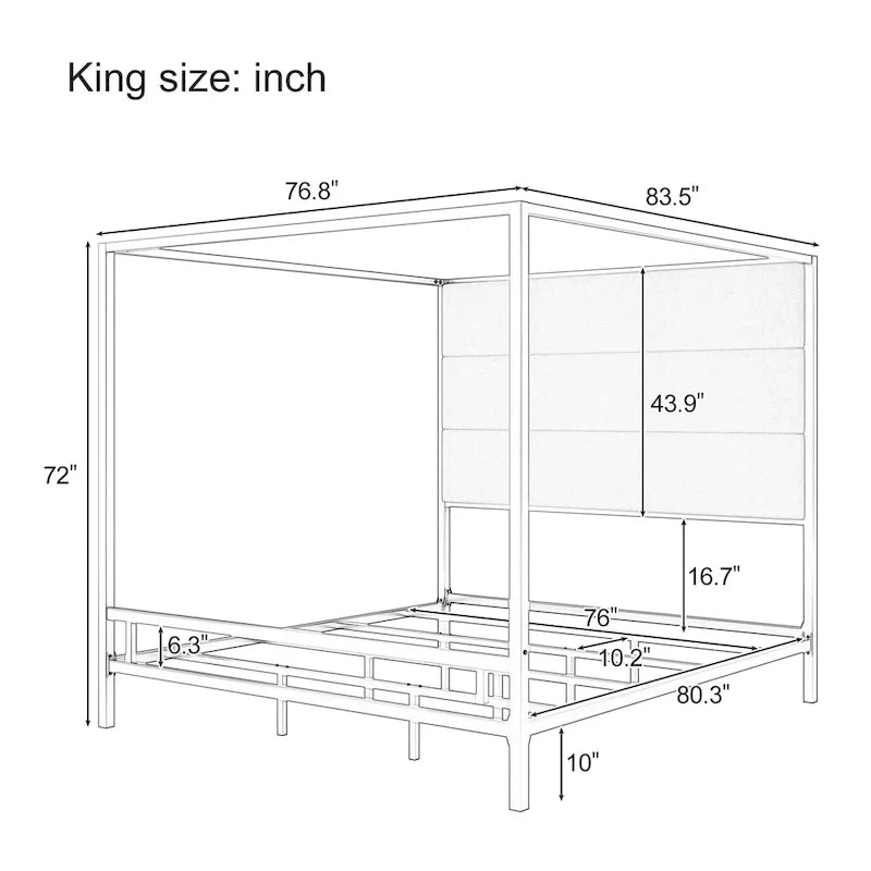 Metal Canopy Bed with Upholstered Headboard