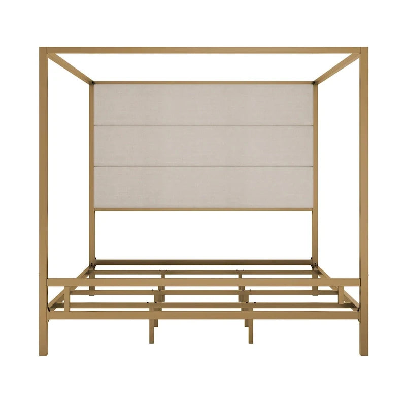 Metal Canopy Bed with Upholstered Headboard