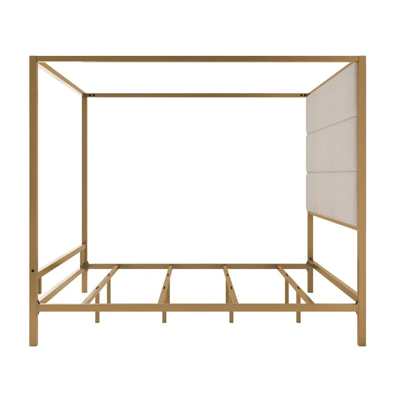 Metal Canopy Bed with Upholstered Headboard