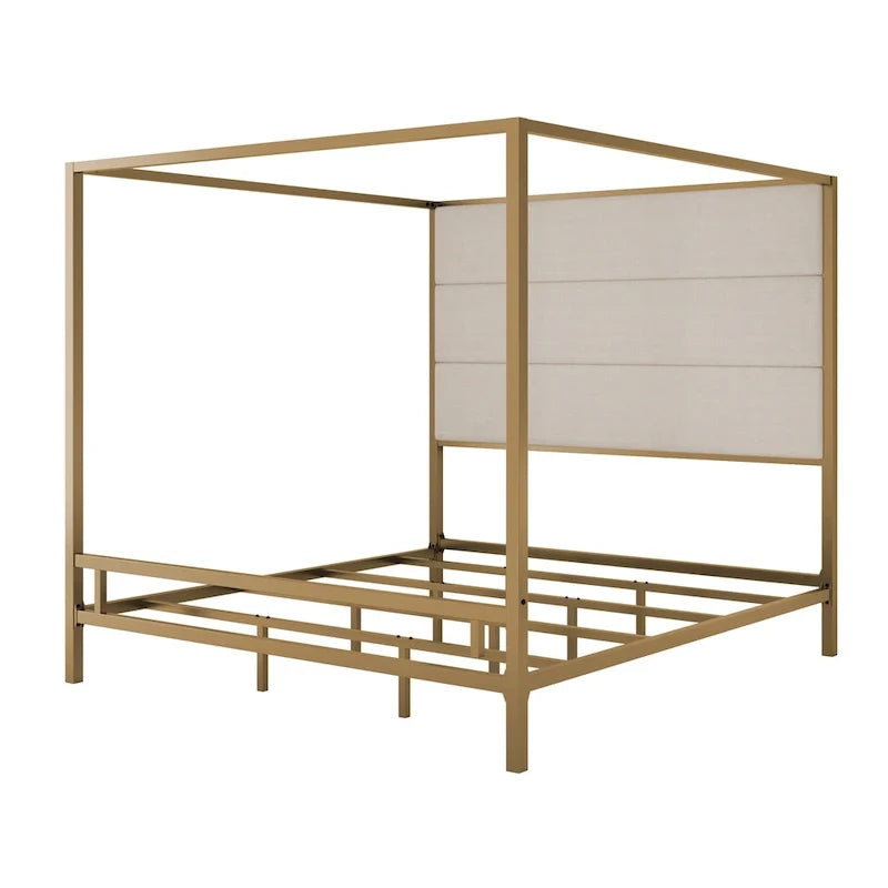 Metal Canopy Bed with Upholstered Headboard