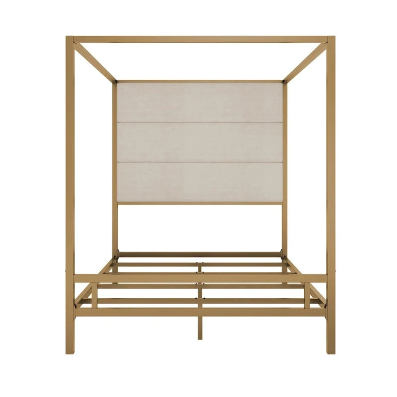 Metal Canopy Bed with Upholstered Headboard