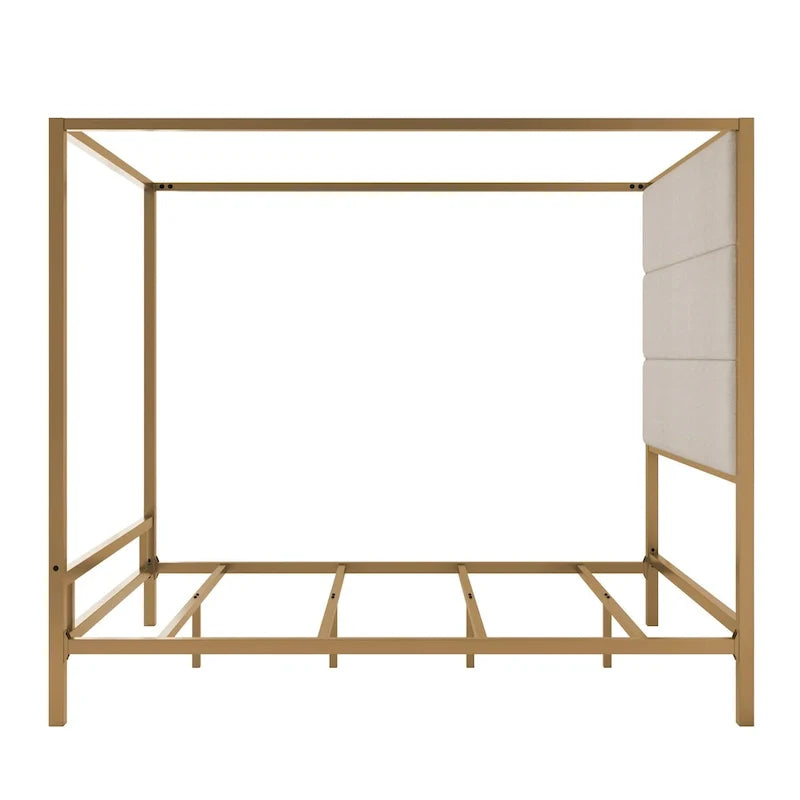 Metal Canopy Bed with Upholstered Headboard