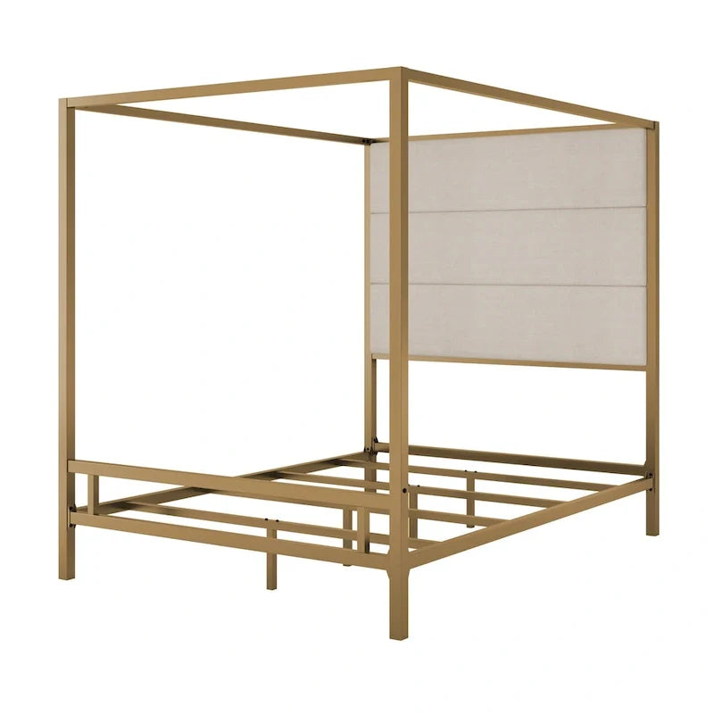 Metal Canopy Bed with Upholstered Headboard