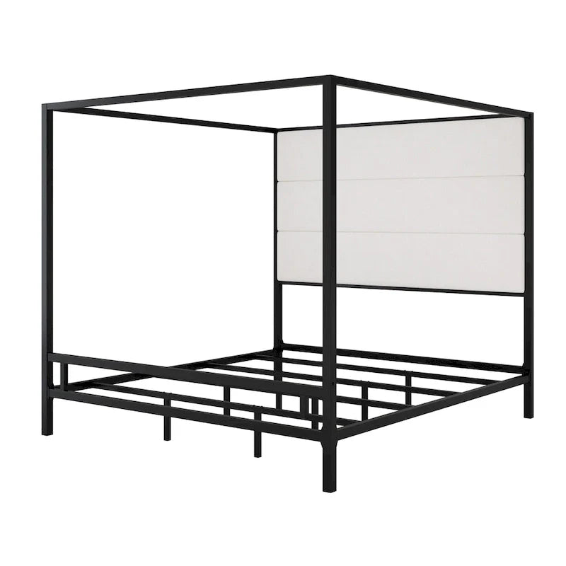 Metal Canopy Bed with Upholstered Headboard