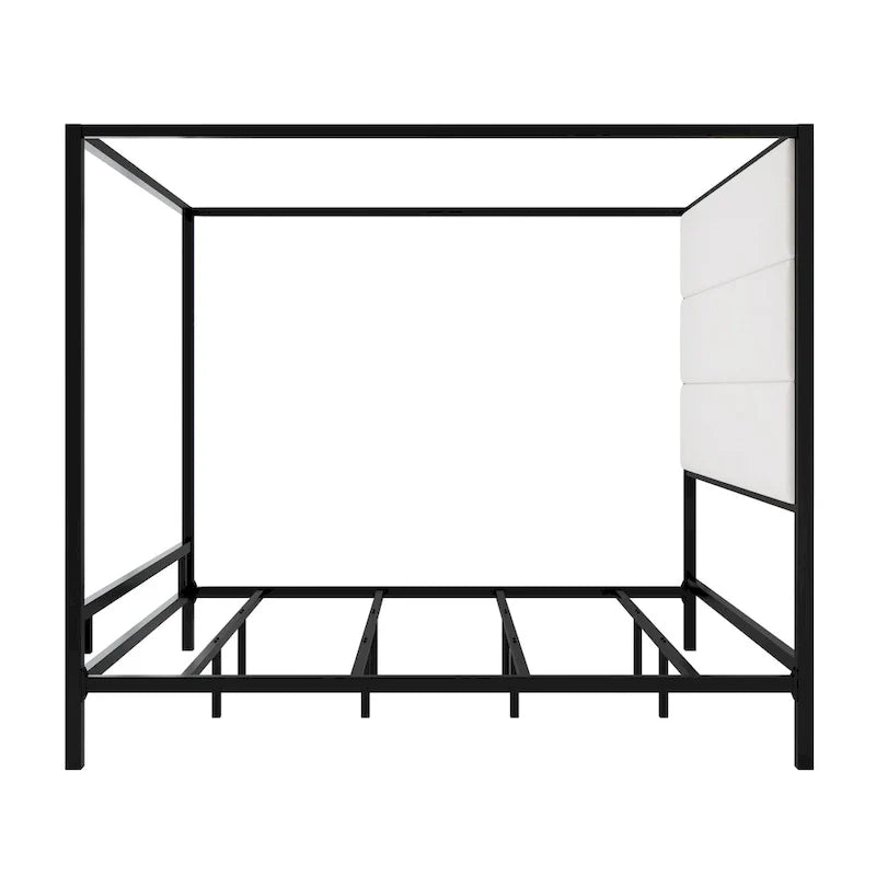 Metal Canopy Bed with Upholstered Headboard