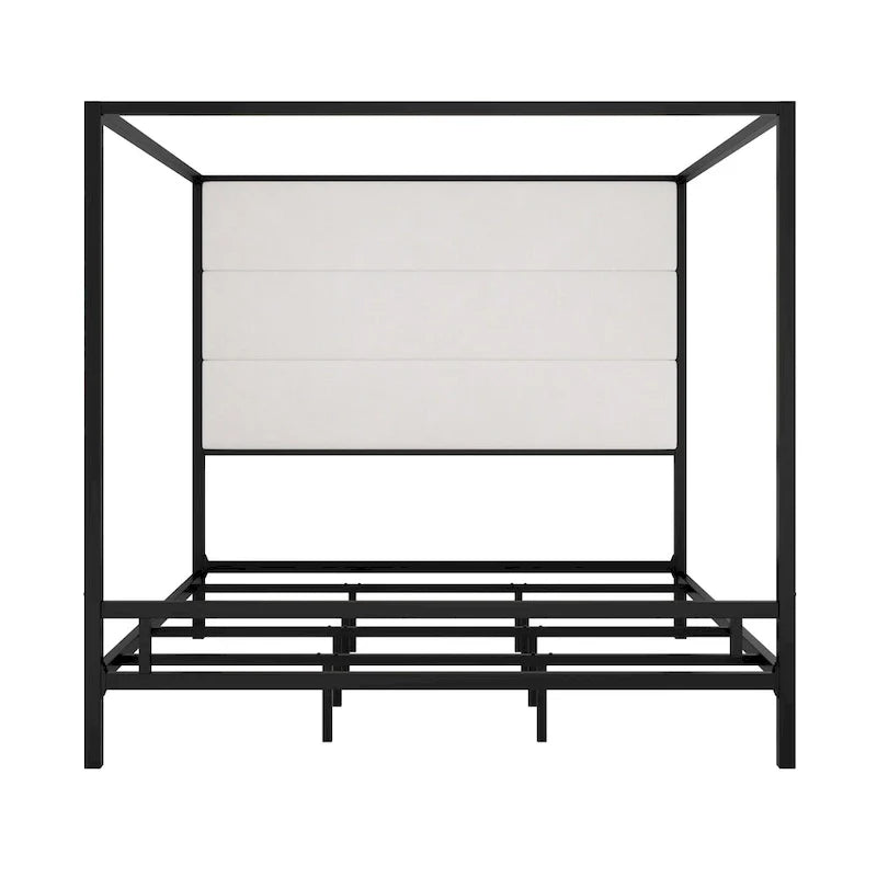 Metal Canopy Bed with Upholstered Headboard