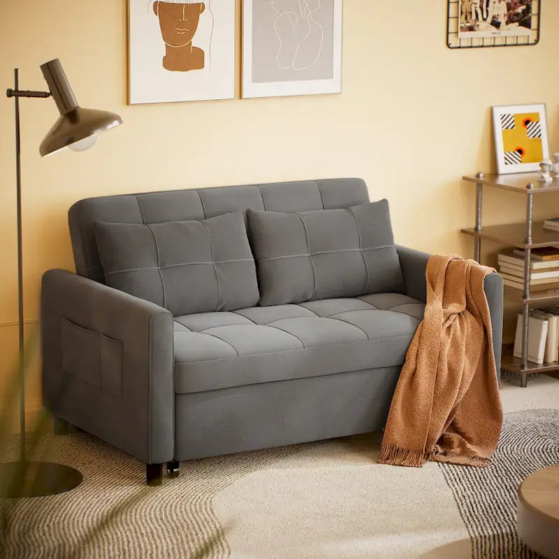 Convertible Sleeper Loveseat with Pull-Out Bed and Adjustable Backrest