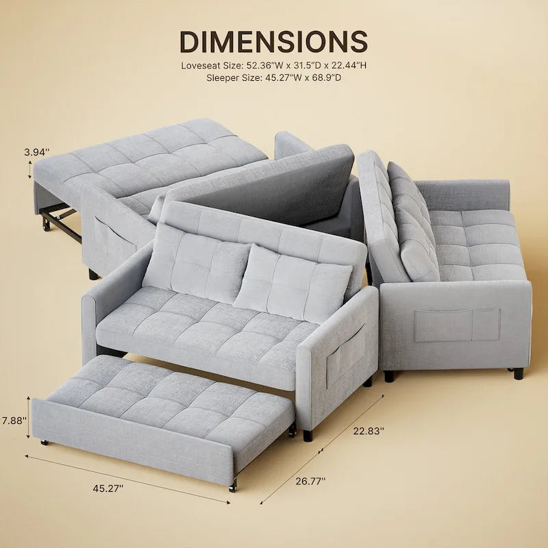 Convertible Sleeper Loveseat with Pull-Out Bed and Adjustable Backrest