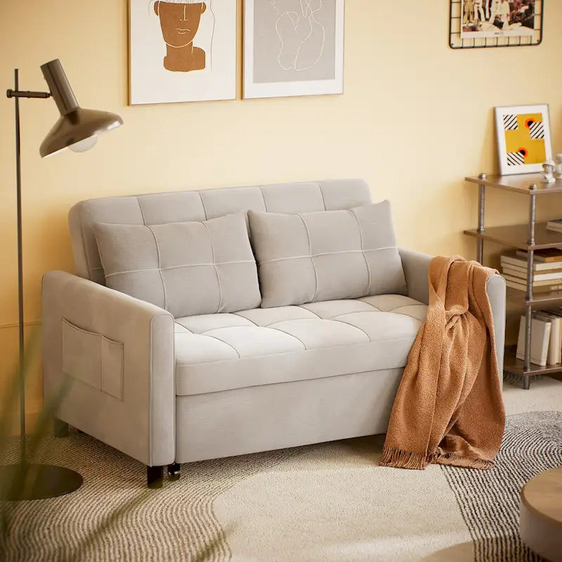 Convertible Sleeper Loveseat with Pull-Out Bed and Adjustable Backrest