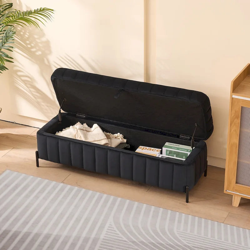 49.21 Upholstered Velvet Storage Bench with Metal Legs for Bedroom