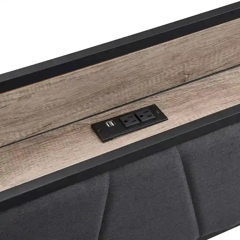 Full Size Metal Platform Bed with Wooden Headboard