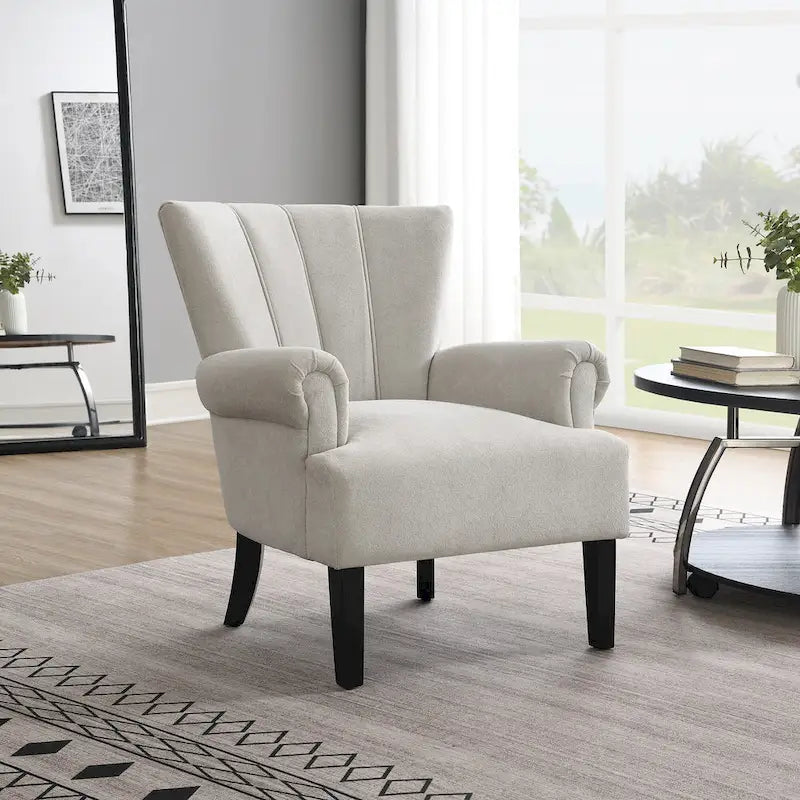 Grey Modern 29 Upholstered Arm Chair with High-Density Foam and Channel Back