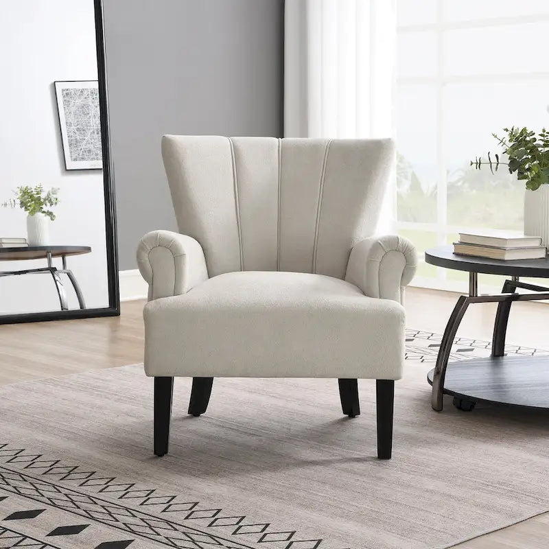 Grey Upholstered Armchair with Channel Back and High-Density Foam