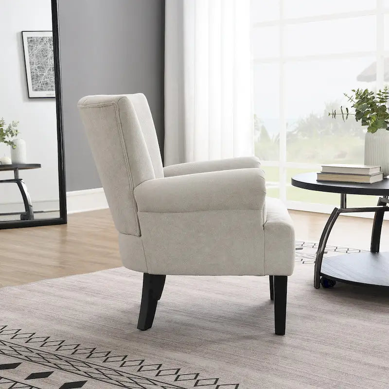 Grey Upholstered Armchair with Channel Back and High-Density Foam