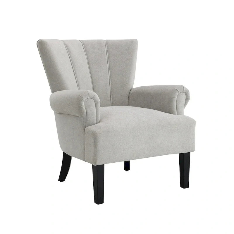Grey Upholstered Armchair with Channel Back and High-Density Foam