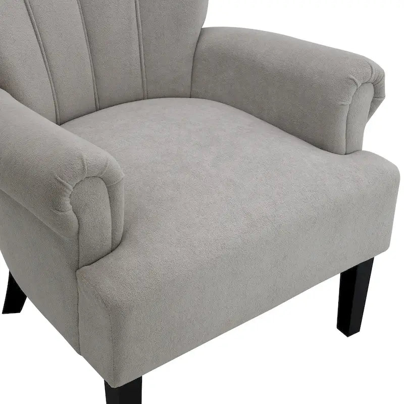 Grey Upholstered Armchair with Channel Back and High-Density Foam
