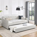 Twin Size Linen Daybed with Trundle and Tufted Back