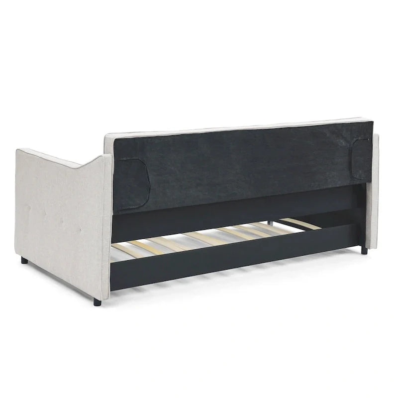 Twin Size Linen Daybed with Trundle and Tufted Back