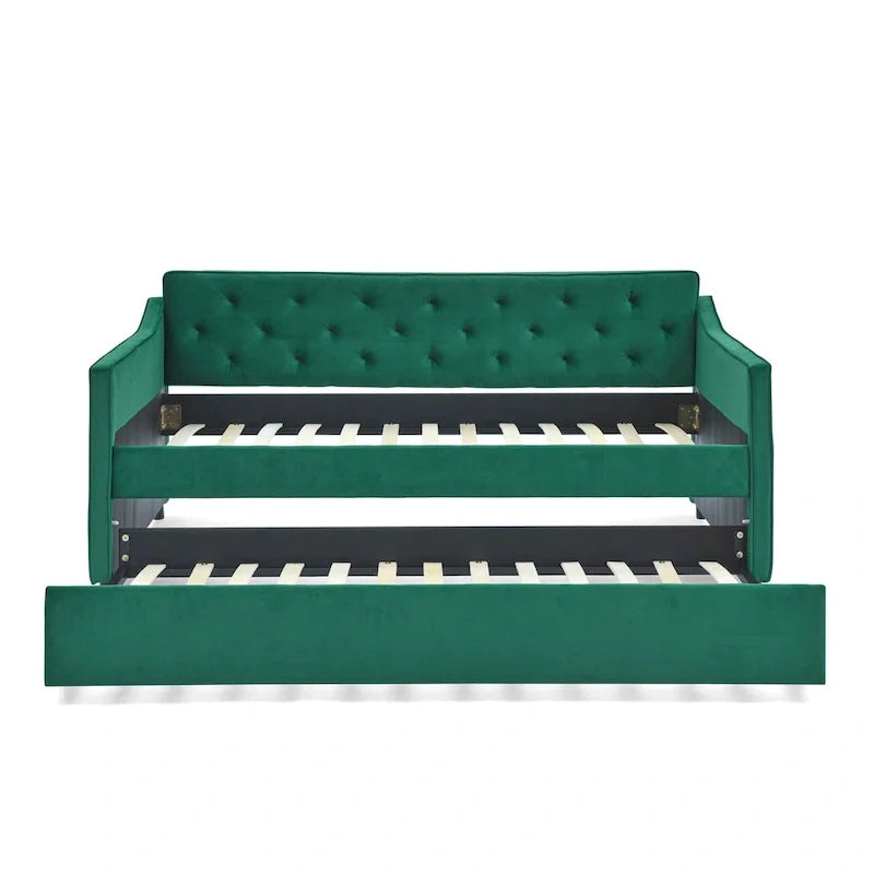 Twin Size Linen Daybed with Trundle and Tufted Back