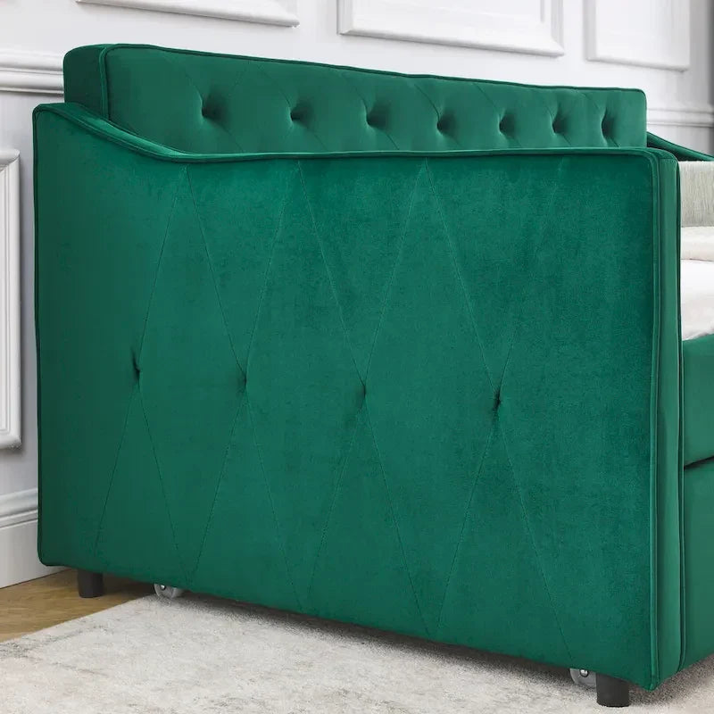 Twin Size Linen Daybed with Trundle and Tufted Back