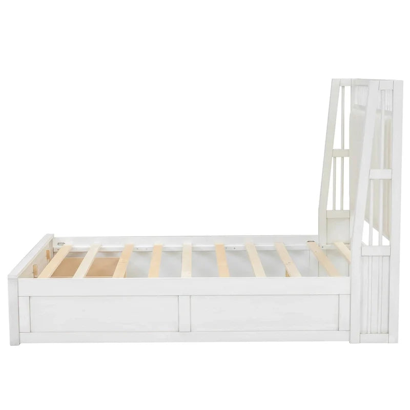 Full Size Platform Bed with Linen Headboard and 2 Drawers