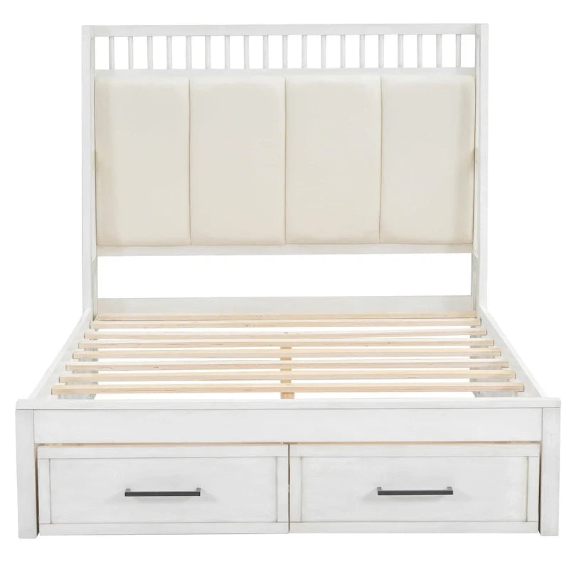 Full Size Platform Bed with Linen Headboard and 2 Drawers