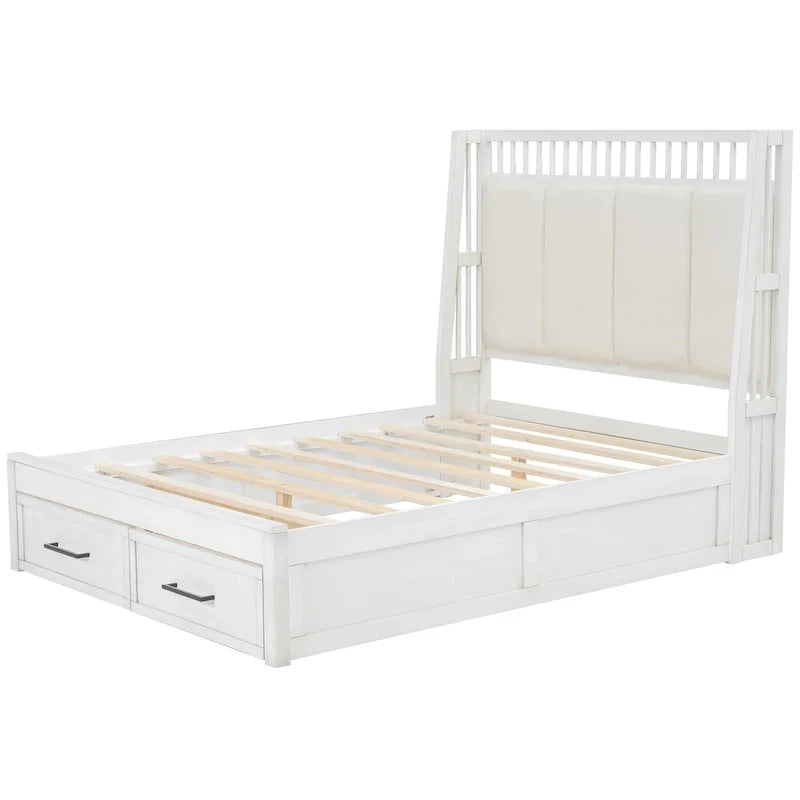 Full Size Platform Bed with Linen Headboard and 2 Drawers