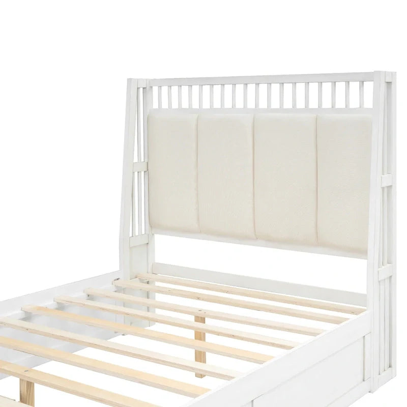 Full Size Platform Bed with Linen Headboard and 2 Drawers