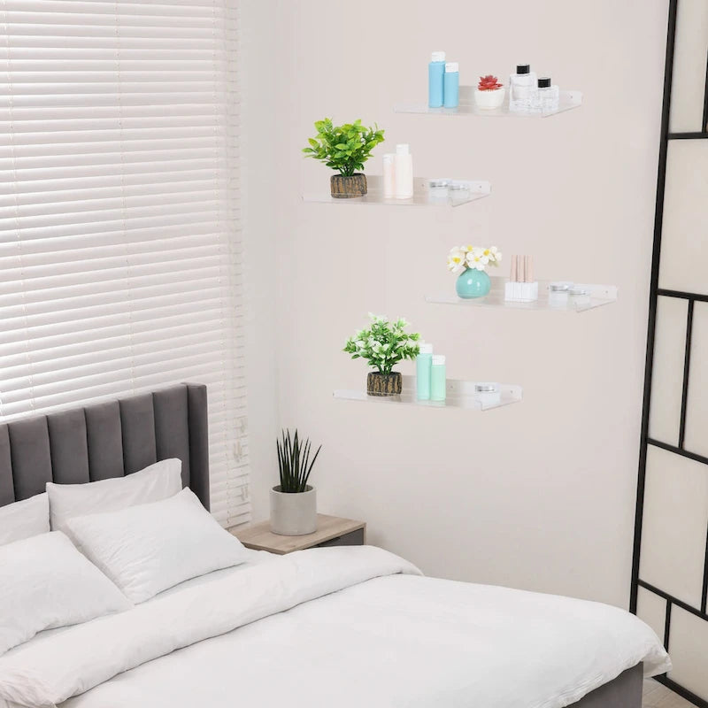 Acrylic Floating Shelves for Wall, Clear Acrylic Shelves for Bathroom Bedroom Living Room Wall Mounted Display Shelf Clear