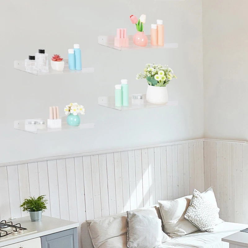 Acrylic Floating Shelves for Wall, Clear Acrylic Shelves for Bathroom Bedroom Living Room Wall Mounted Display Shelf Clear