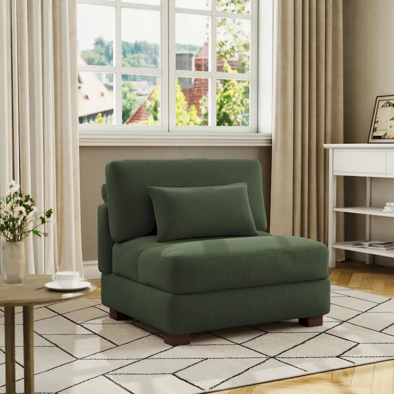 Corduroy Upholstered Armless Accent Chair with Adjustable Headrest
