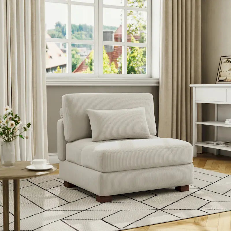 Corduroy Upholstered Armless Accent Chair with Adjustable Headrest
