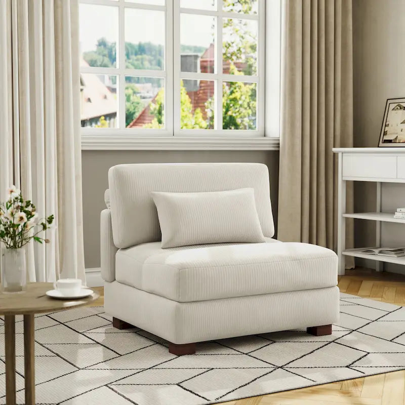 Corduroy Upholstered Armless Accent Chair with Adjustable Headrest