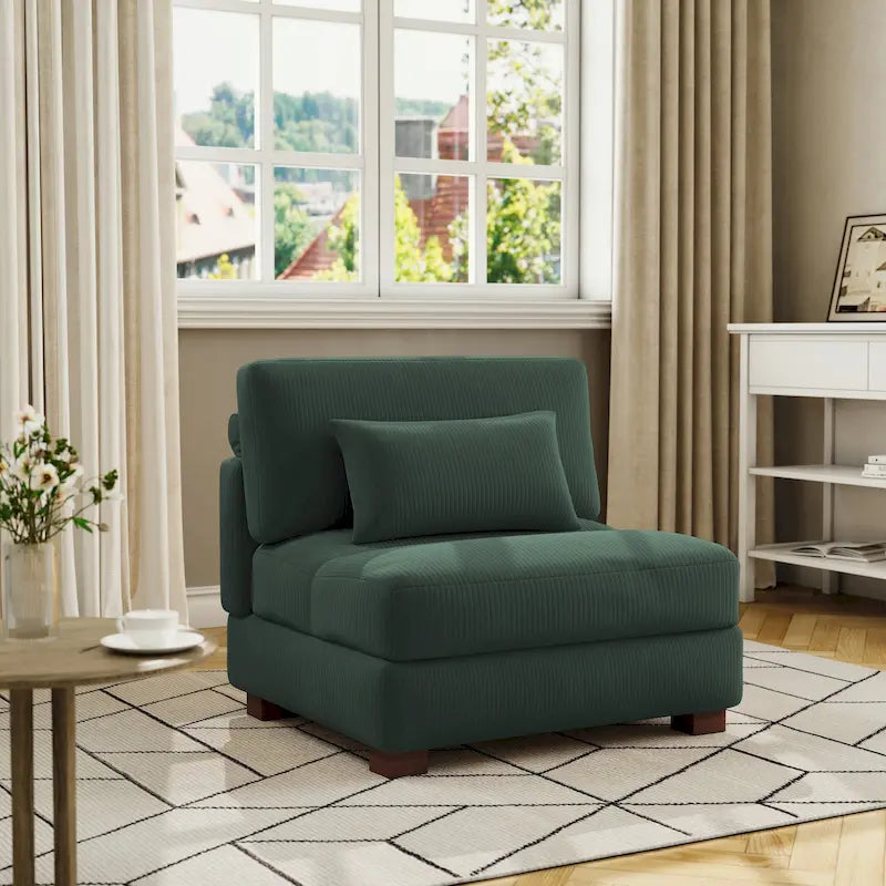 Corduroy Upholstered Armless Accent Chair with Adjustable Headrest