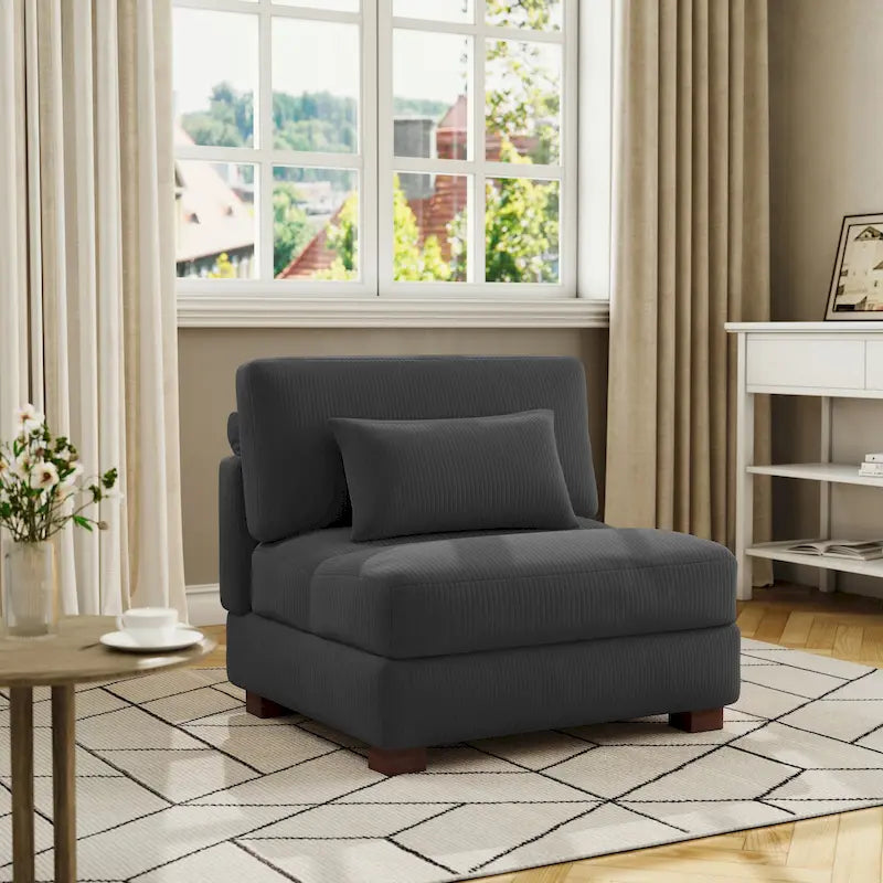 Corduroy Upholstered Armless Accent Chair with Adjustable Headrest