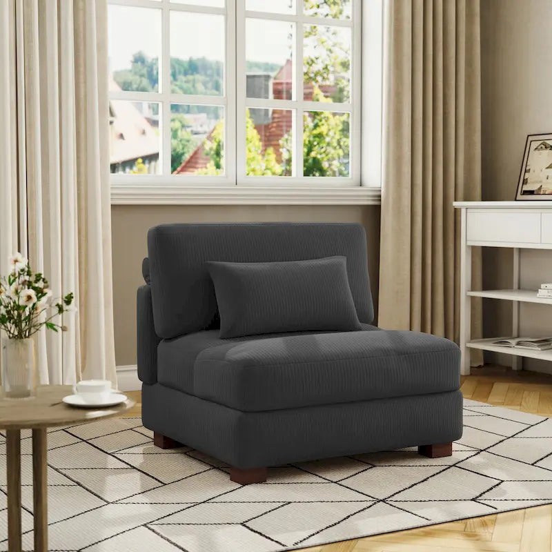 Corduroy Upholstered Armless Accent Chair with Adjustable Headrest