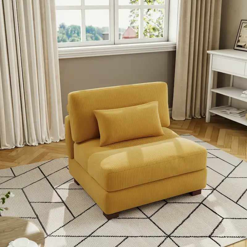 Corduroy Upholstered Armless Accent Chair with Adjustable Headrest